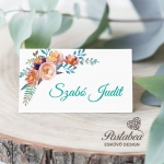 türkiz barack virágos esküvői ültetőkártya