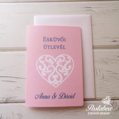 Rózsaszín útlevél esküvői meghívó