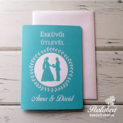 Türkiz útlevél esküvői meghívó