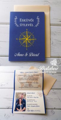kék útlevél esküvői meghívó
